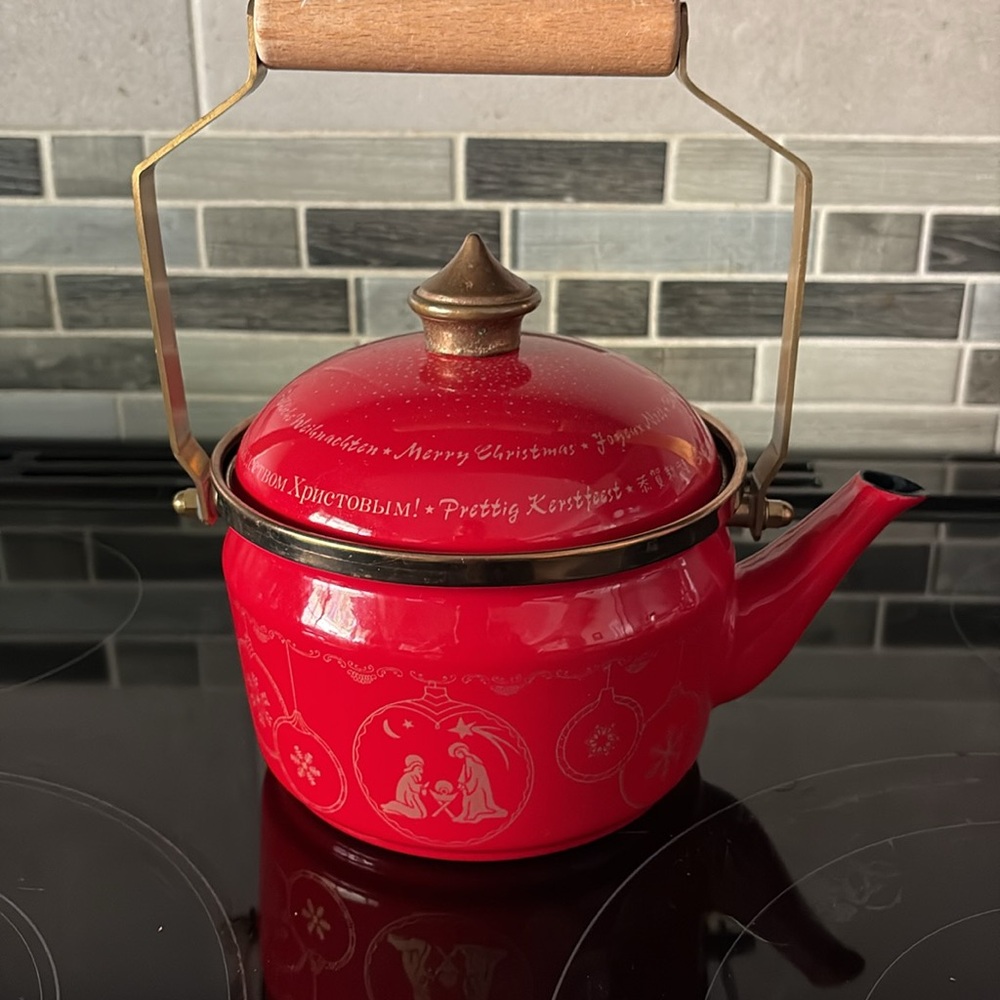 Asta Fissler Enamel Cookware Red Tea Kettle w/Lid Vintage. EUC